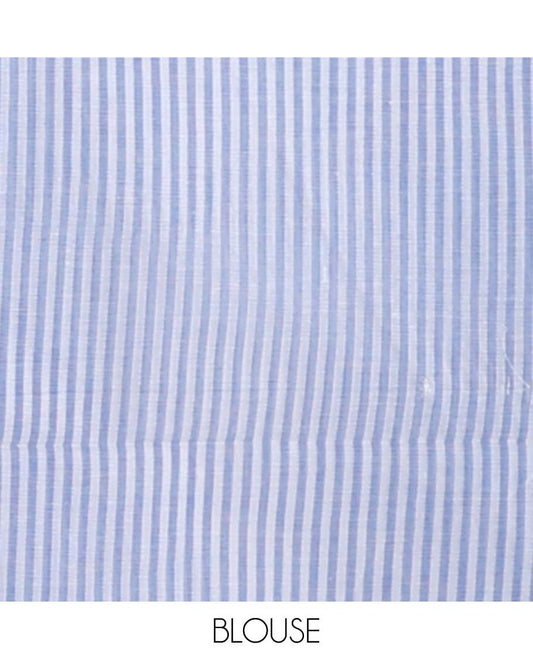 Borderless blue striped jute cotton saree, striped pallu