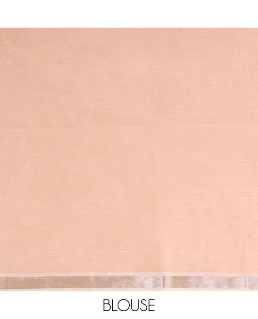 Orange plain jute cotton saree, zari border & striped pallu