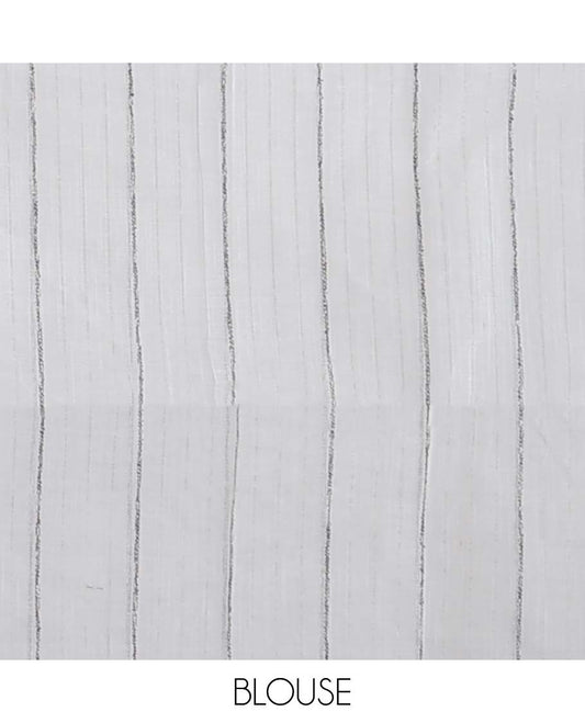 Grey plain jute cotton saree, zari border & striped pallu