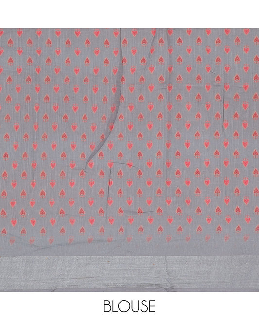 Grey floral printed & stone work linen saree, stone work border