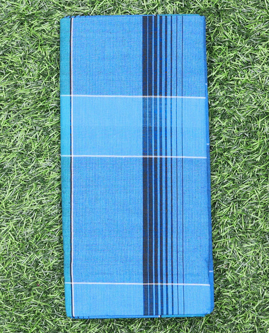 Blue horizontal & vertical striped cozy pure cotton lungi