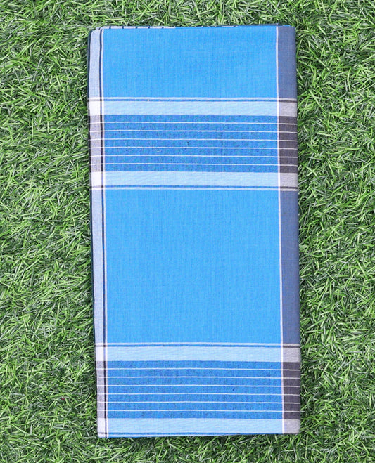 Blue horizontal & vertical striped cozy pure cotton lungi