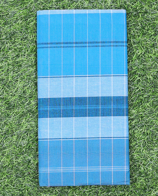 Blue unevenly checked cozy pure cotton lungi