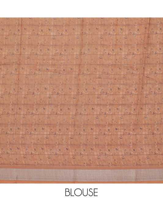 Multi-color striped & floral vine printed semi-banaras dola saree, contrast sequins striped border