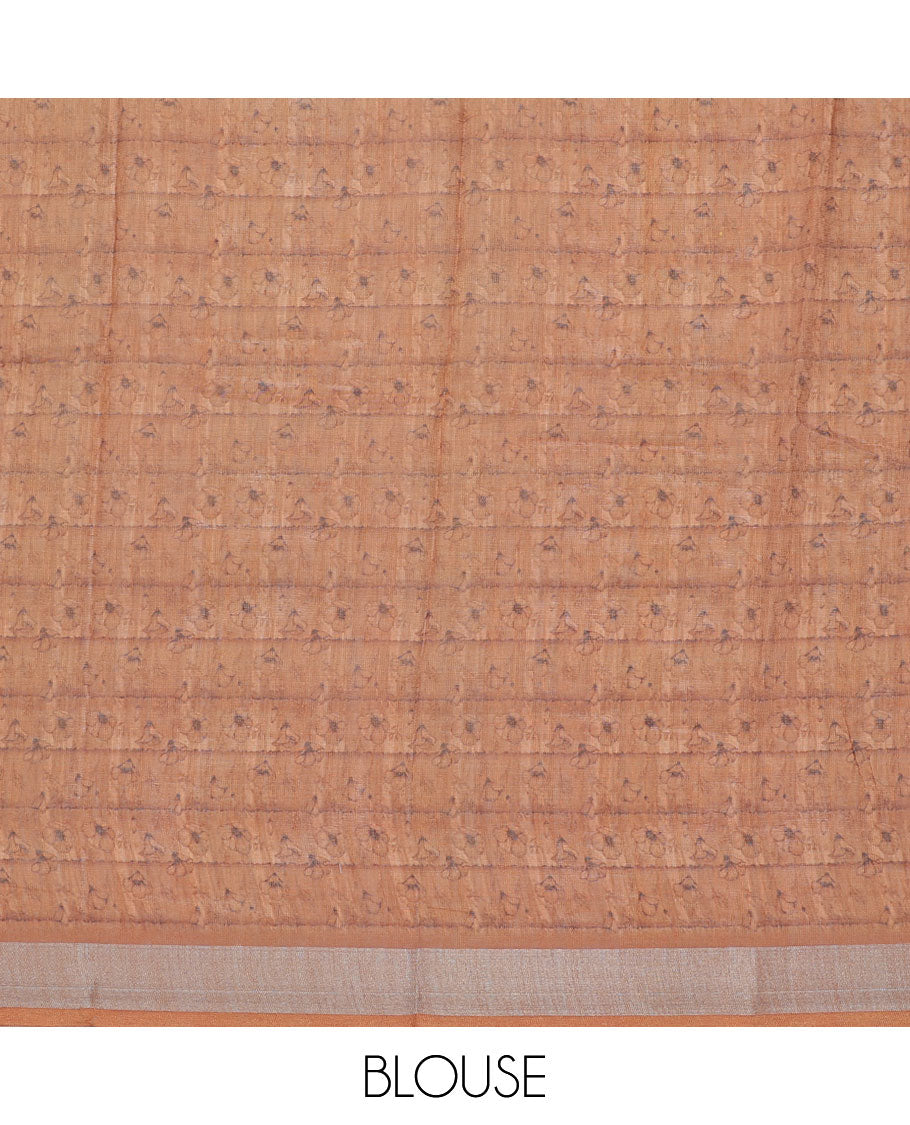 Multi-color striped & floral vine printed semi-banaras dola saree, contrast sequins striped border