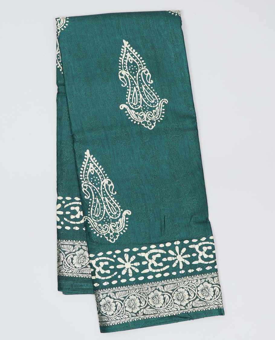 Orange bandhani motifs printed semi-banaras dola saree, contrast traditional design border