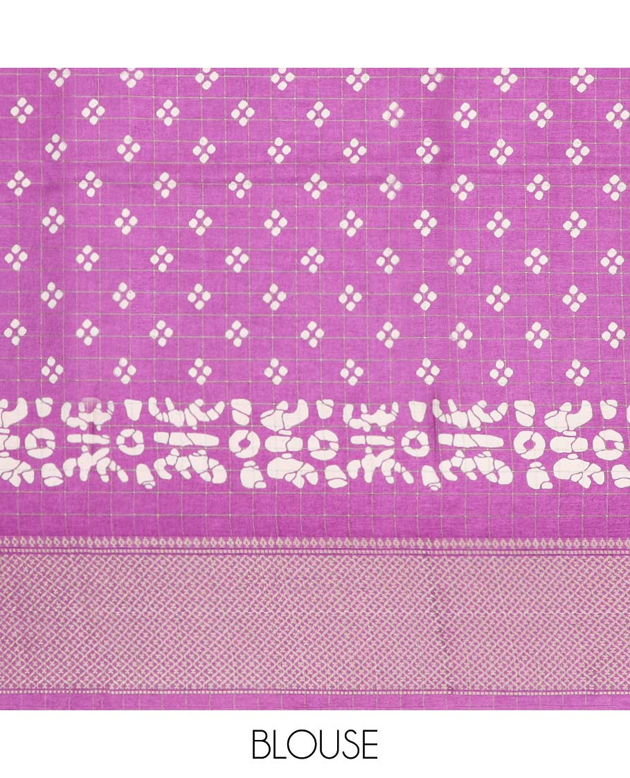 Purple batik unique motifs printed semi-banaras dola saree, jaal design border