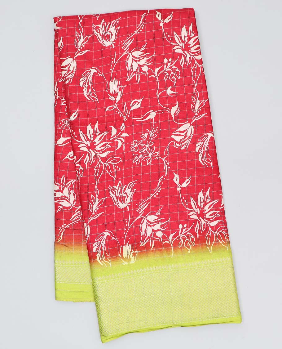 Blue striped & floral motifs printed semi-banaras dola saree, contrast sequins striped border