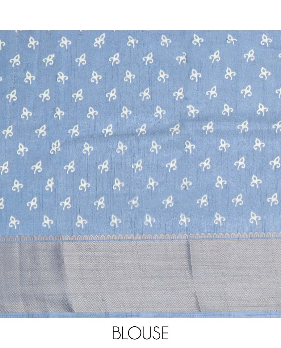 Blue sequins striped & bandhani motifs printed semi-banaras dola saree, traditional border