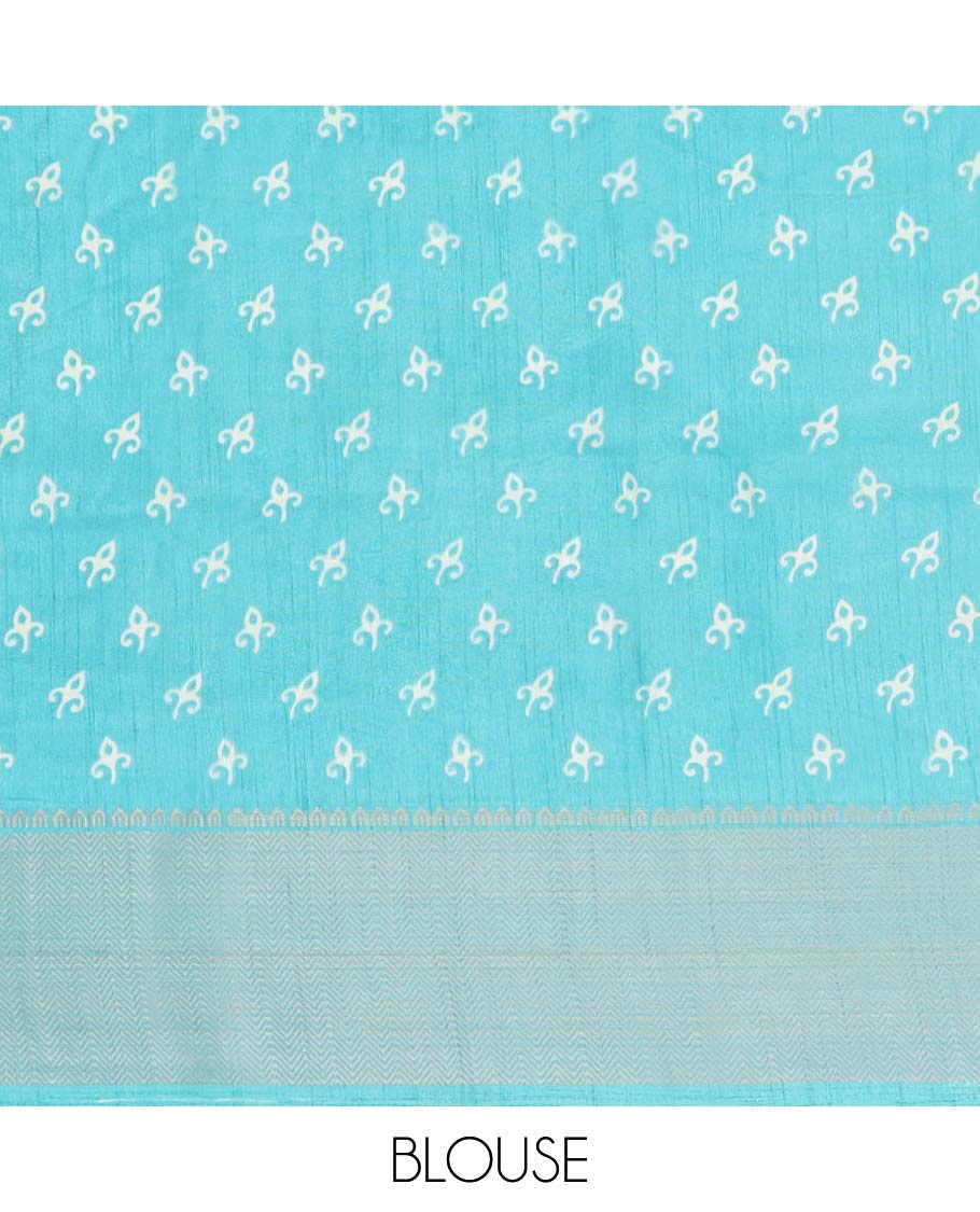 Multi-color striped & floral vine printed semi-banaras dola saree, contrast sequins striped border