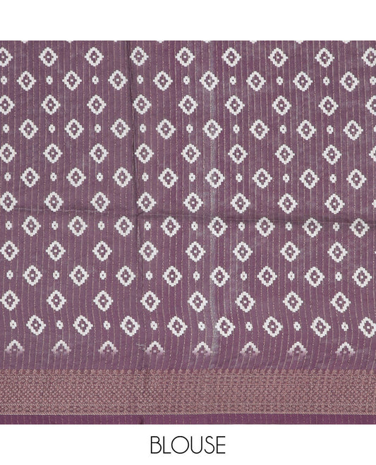 Blue floral printed & striped semi-banaras dola saree, contrast intricate border