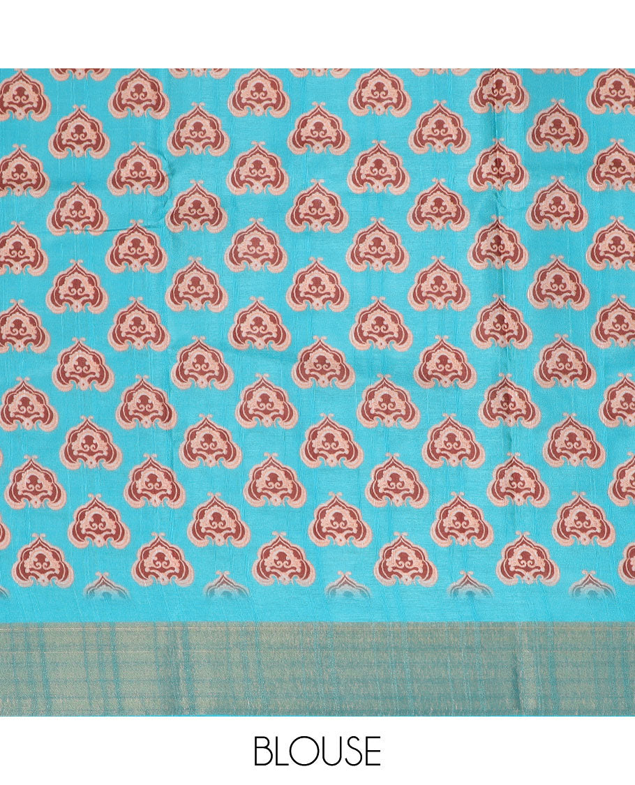 Grey floral printed semi-banaras dola saree, contrast border