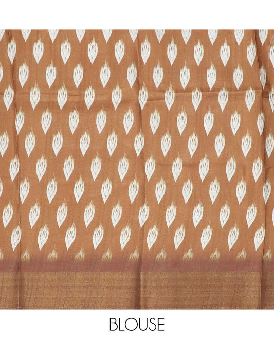 Blue ikkat printed semi-banaras dola saree, contrast border