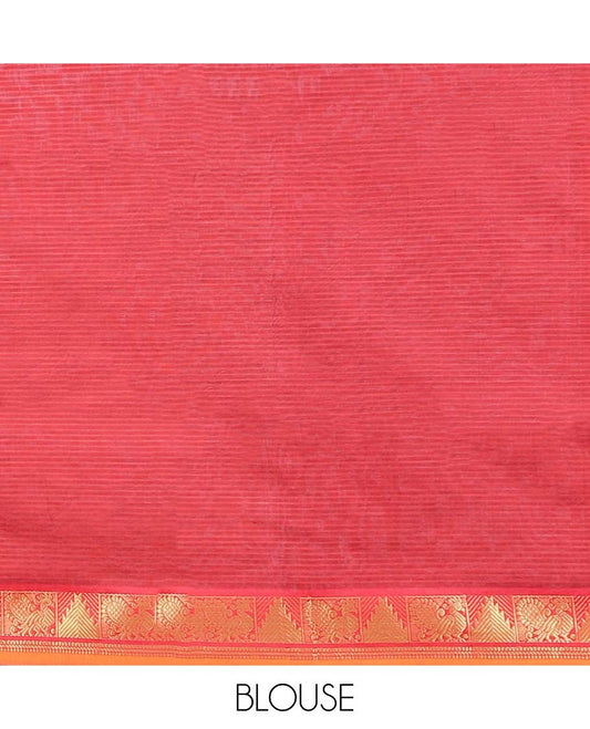 Blue striped poly cotton saree, contrast traditional design border & pallu of stripes