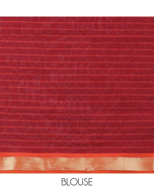 Green checked poly cotton saree, contrast border & pallu of stripes