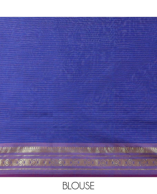 Maroon striped poly cotton saree, traditional zari design border & contrast pallu of stripes