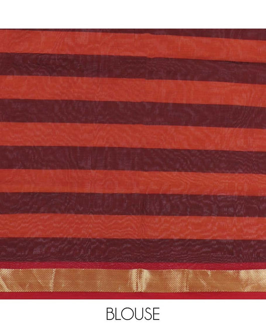 Multi-color checked poly cotton saree, zari border & pallu of stripes