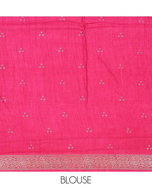 Pink ogee patterned semi-banaras dola saree, traditional design border