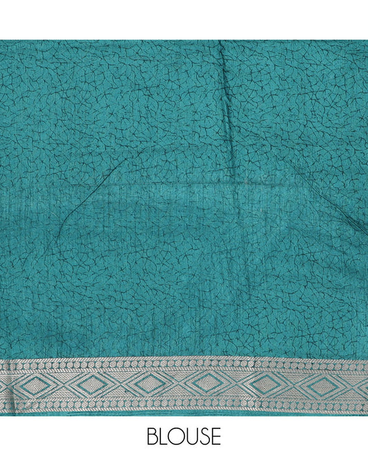 Blue intricately printed semi-banaras dola saree,traditional zari border