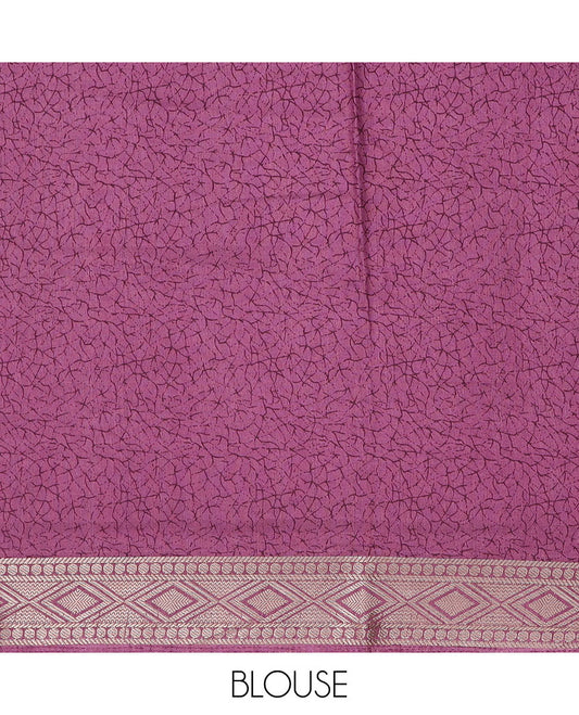 Pink intricately printed semi-banaras dola saree,traditional zari border