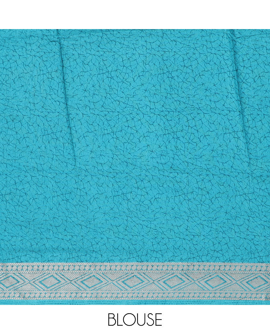 Blue intricately printed semi-banaras dola saree,traditional zari border