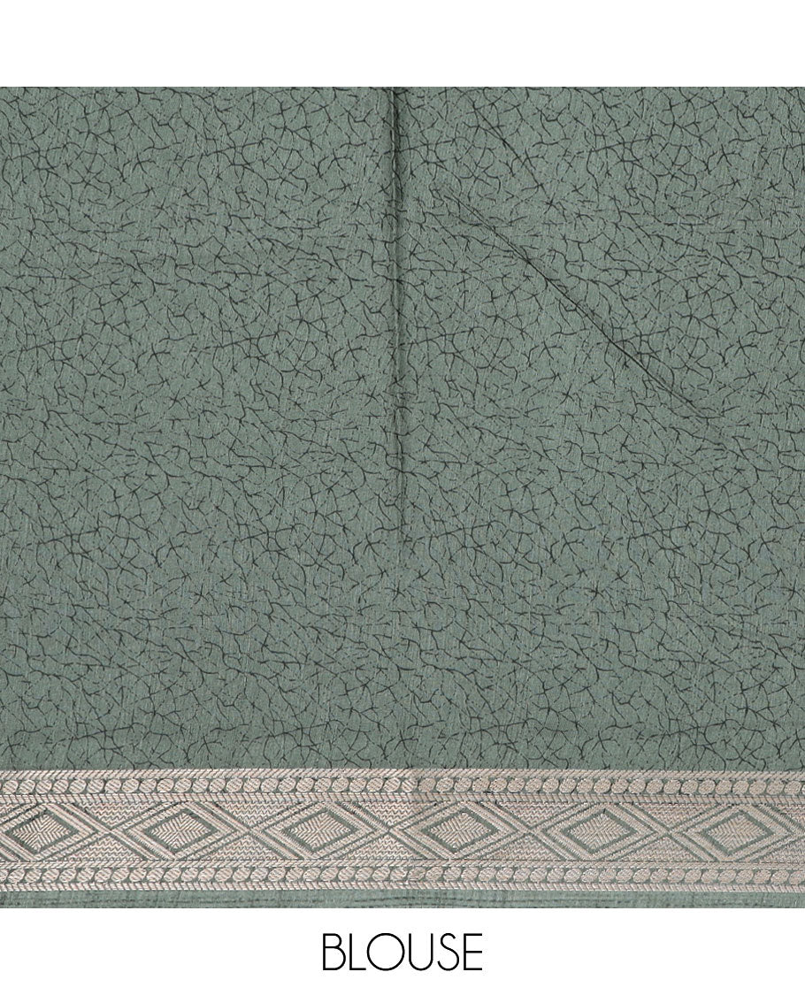 Green intricately printed semi-banaras dola saree,traditional zari border