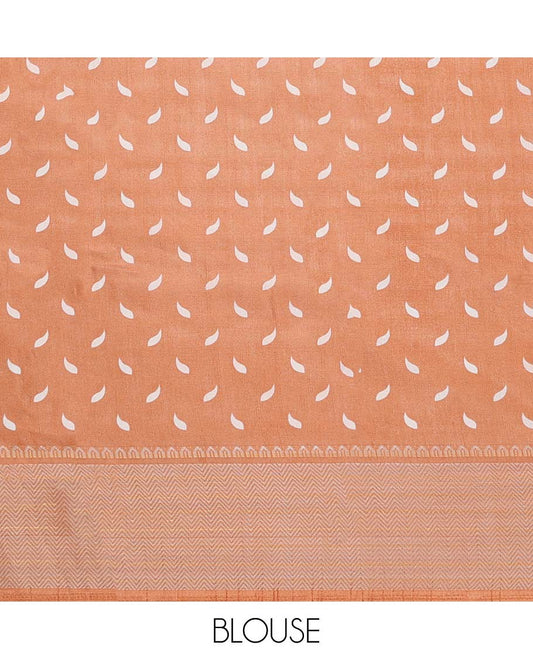 Orange floral printed budget cotton saree, traditional design border