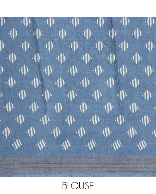 Grey geometric printed semi-banaras dola saree, sequins striped border