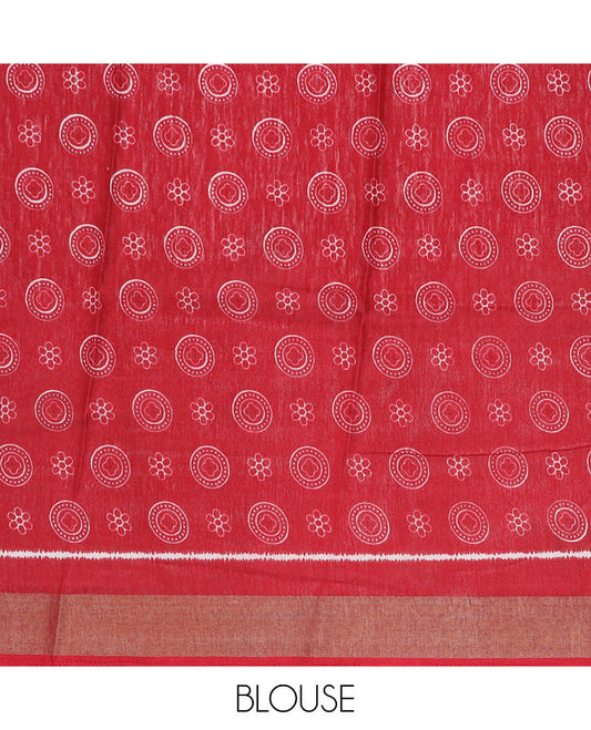 Red chevron printed semi-banaras dola saree, sequins striped border