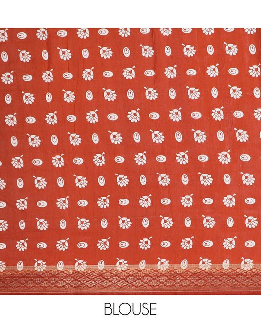 Deep red paisley printed semi-banaras dola saree, argyle border