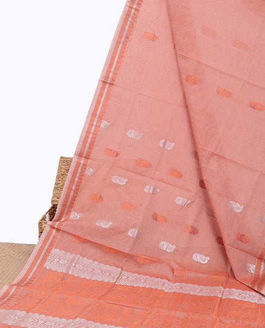 Pink zari buttas coimbatore cotton saree, traditional border & pallu of intricate designs
