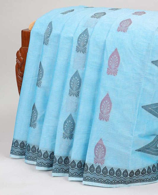 Blue buttas coimbatore cotton saree, unique design border & pallu of intricate design