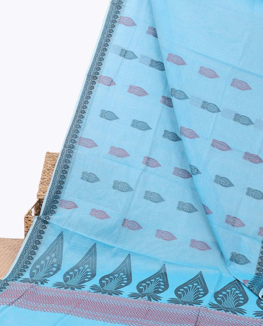Blue buttas coimbatore cotton saree, unique design border & pallu of intricate design