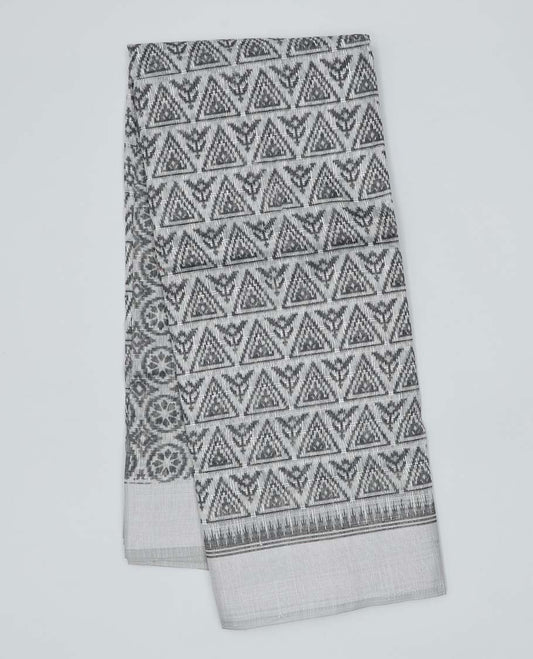 Grey ikkat design budget cotton saree, plain border