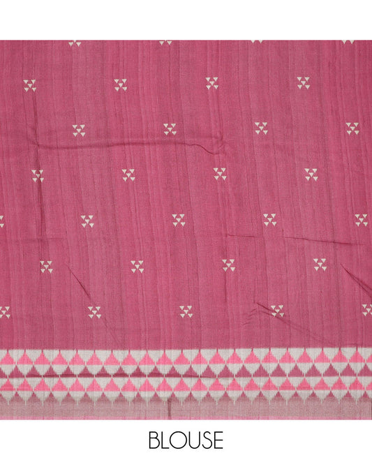 Multi-color madhubani-style floral & peacock printed semi-banaras dola saree, contrast ikkat border