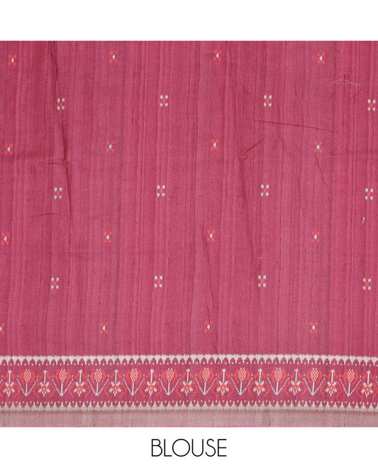 Grey madhubani-style human figurines & peacock printed semi-banaras dola saree, contrast ikkat border