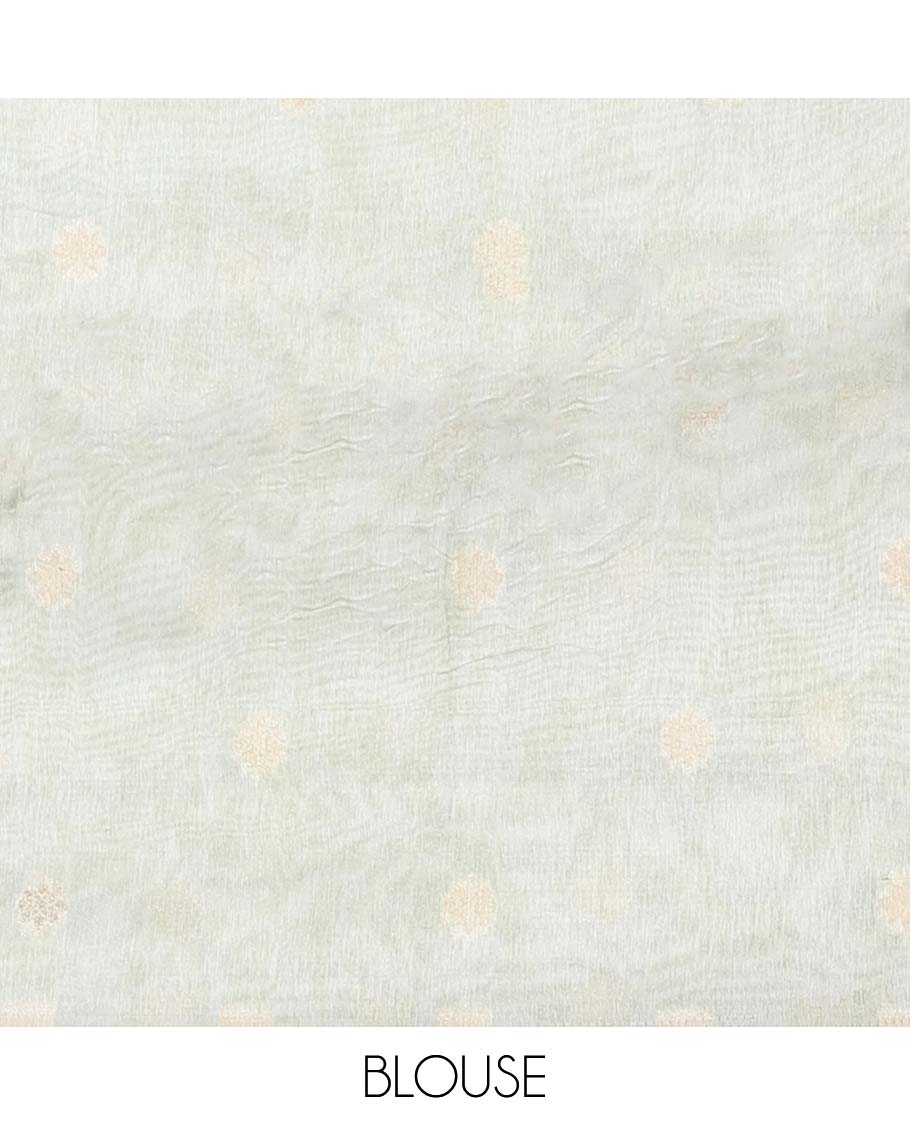 Gold striped semi-banaras tissue saree, contrast border & pallu features floral vine & bird designs 