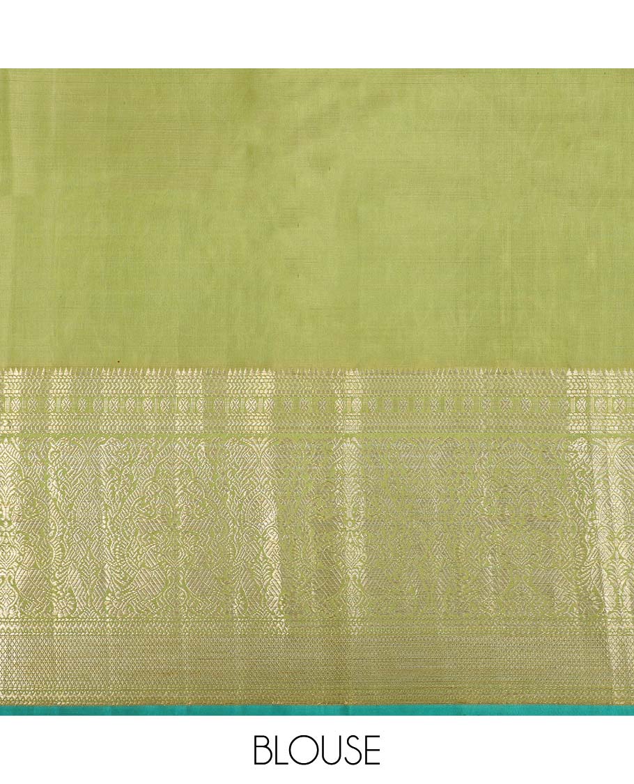 Blue jacquard silk saree, contrast intricate pallu & border of muthu,kathir,poun,neli,kuyil kann,yaanai,mayil & yaali
