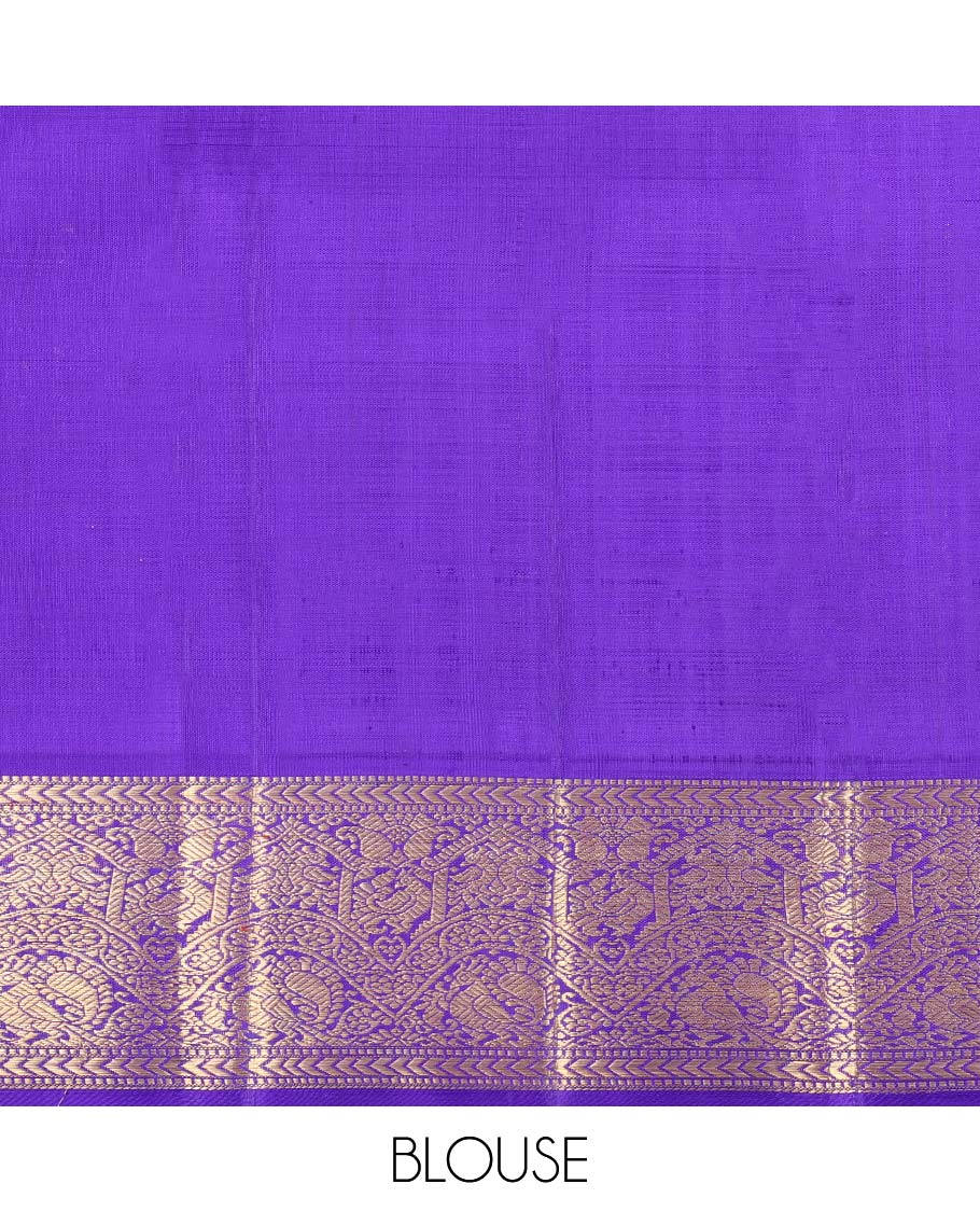 Turquoise jacquard silk saree, contrast intricately woven zari pallu & getti zari border of rekku,kathir,manga & mayil