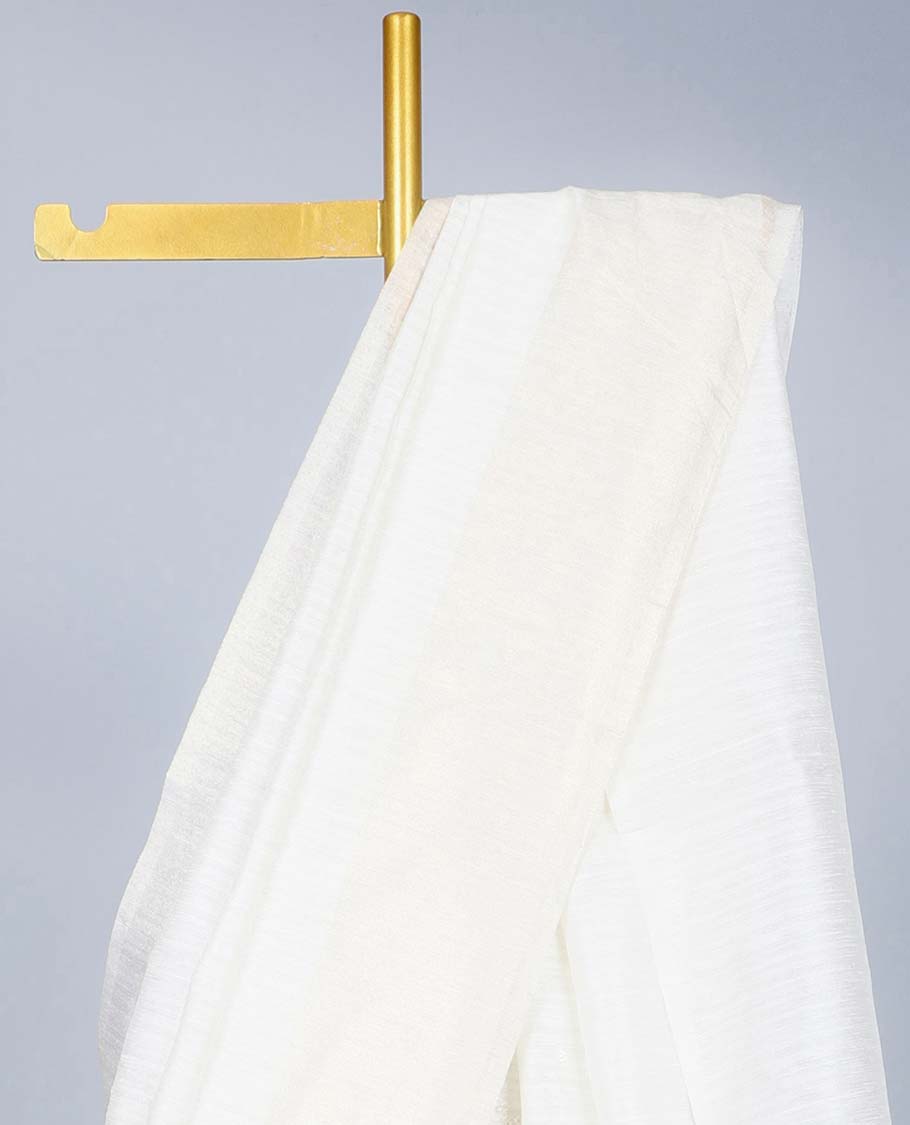 Cream thread embroidered semi-banaras tussar saree, plain border
