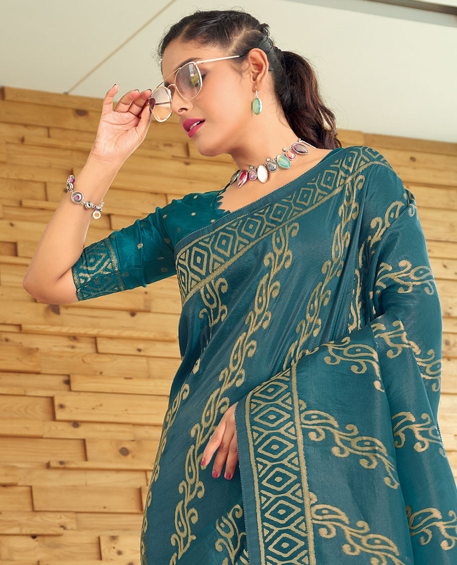 Blue paisley design semi-dola designer catalog saree, diamond border & pallu of diamond designs