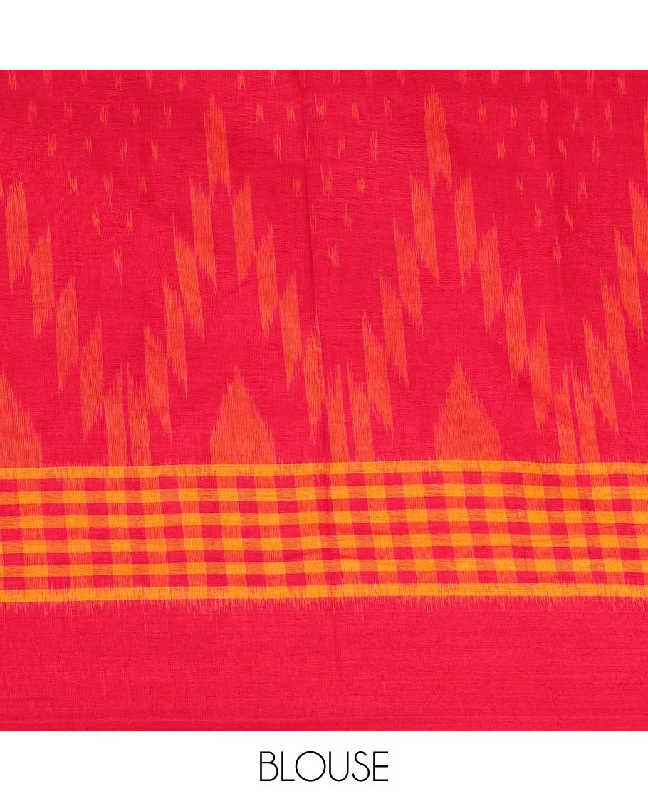 Red vidarbha ikkat design & checked ikkat cotton saree, plain border & intricate pallu