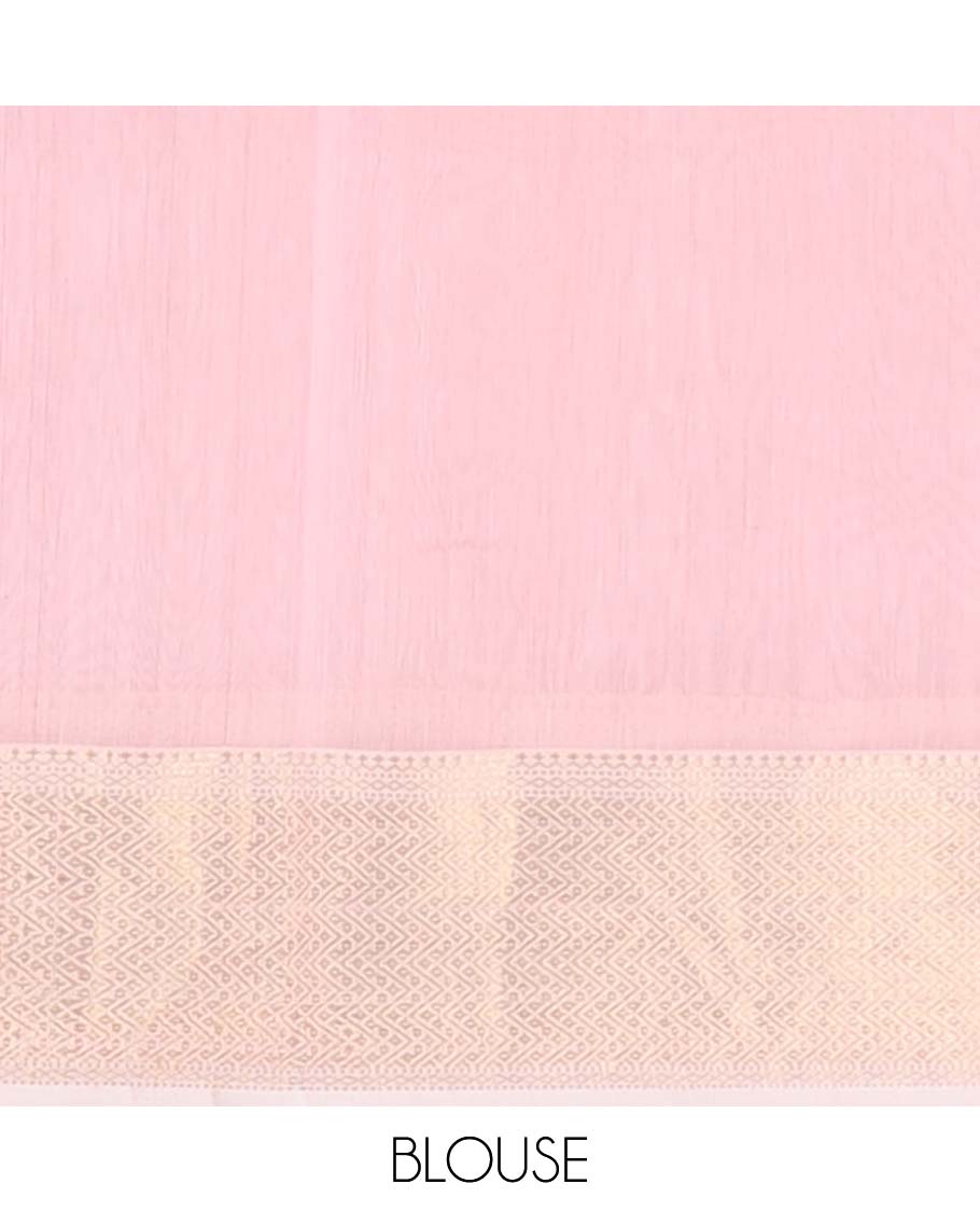 Pink flower buttas maheshwari cotton saree, traditional zari border & pallu of zari stripes
