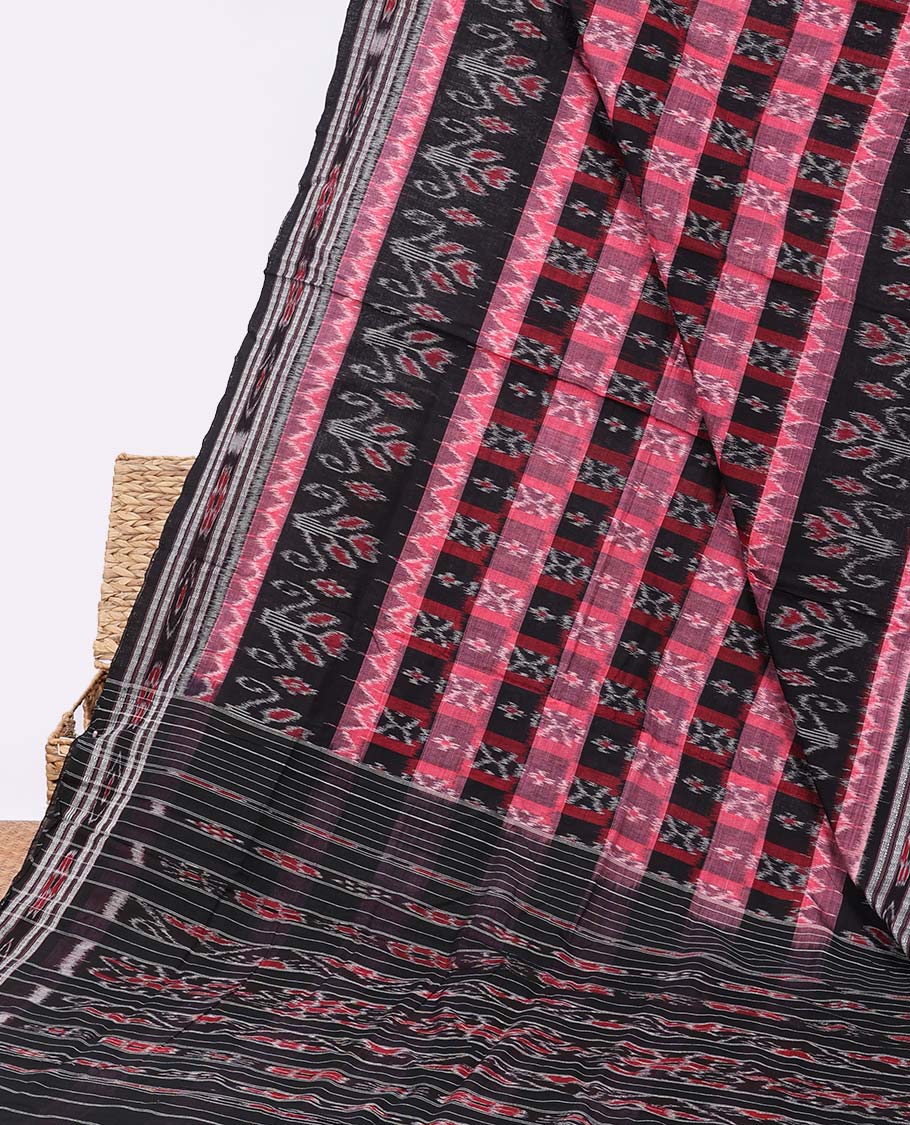 Multi-color butta enclosed checked cotton saree, ikkat border & intricate pallu