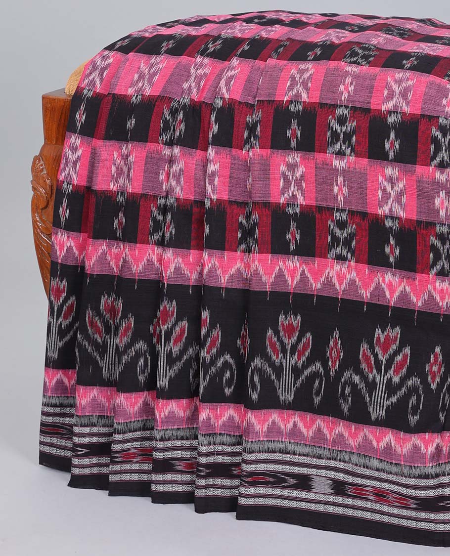 Multi-color butta enclosed checked cotton saree, ikkat border & intricate pallu