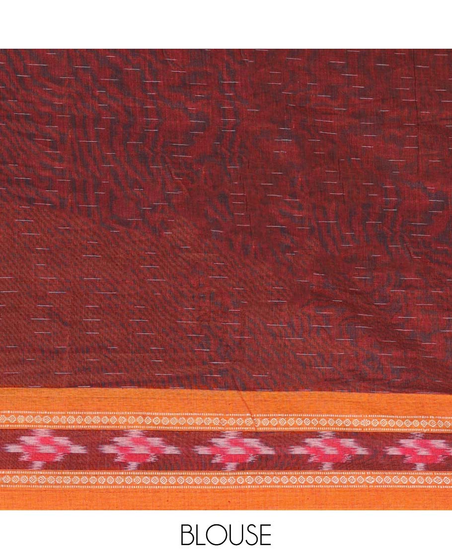 Brown ikkat cotton saree with buttas, contrast ikkat border & ikkat design pallu