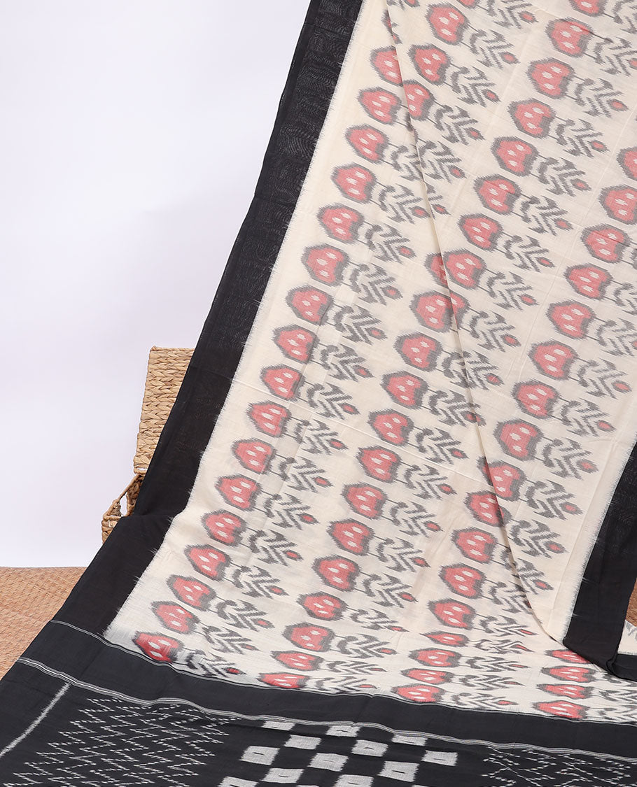 Sandal ikkat design ikkat cotton saree, contrast plain border & intricate pallu
