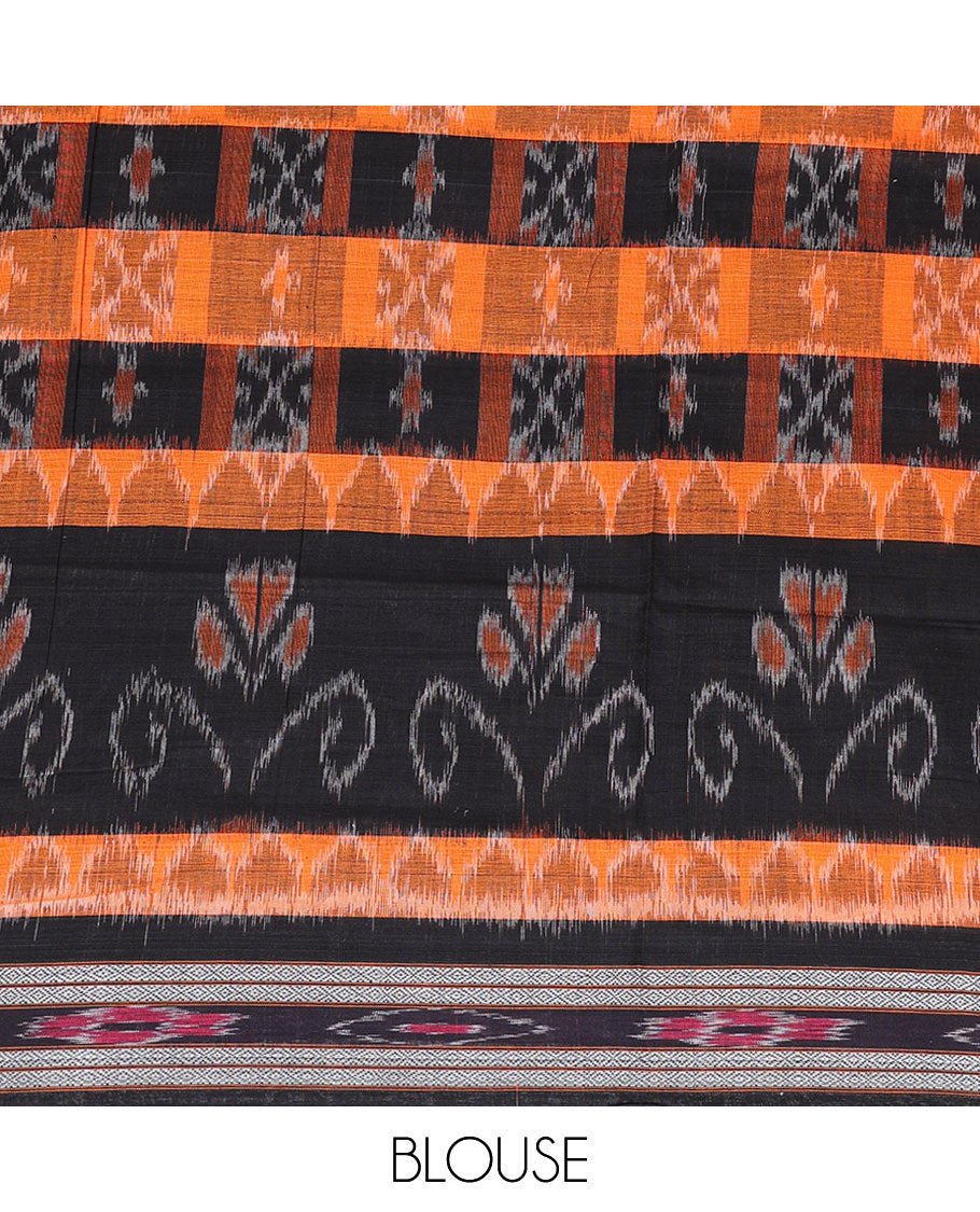 Multi-color butta enclosed checked cotton saree, ikkat border & intricate pallu