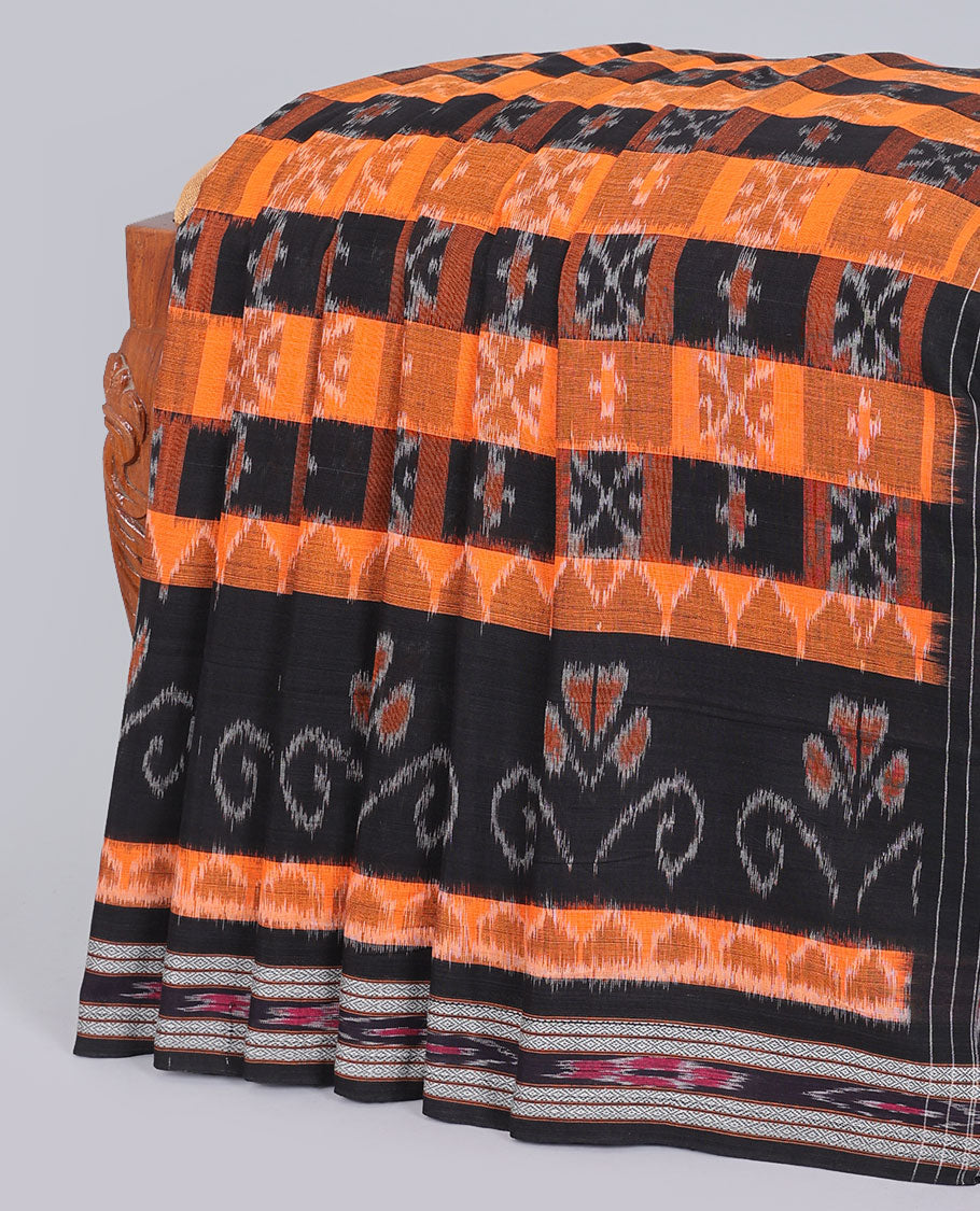 Multi-color butta enclosed checked cotton saree, ikkat border & intricate pallu