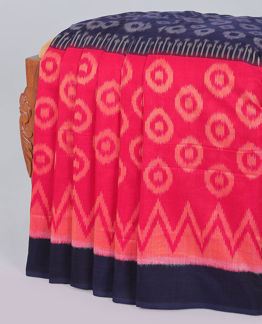 Red unique buttas cotton saree, contrast border & geometric pallu
